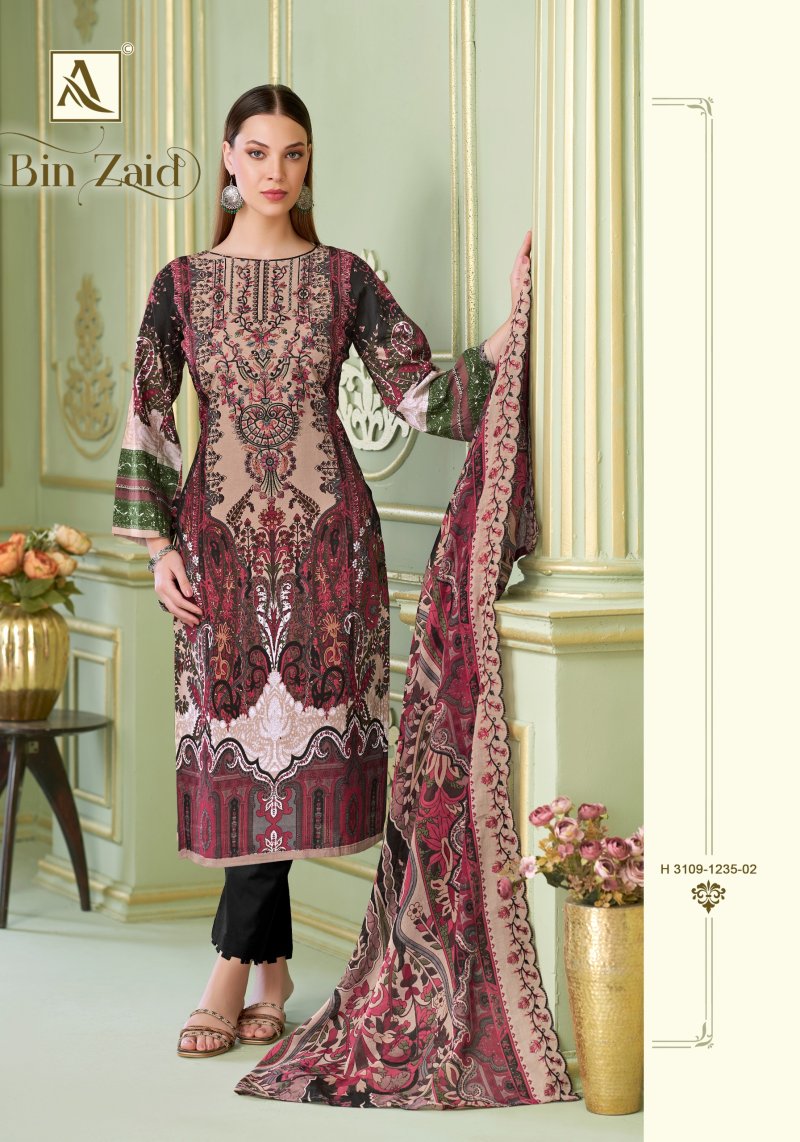 Zaid By Alok Cambric Cotton Printed Embroidery Dress Material 